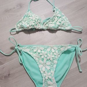 Mint flower lace bikini